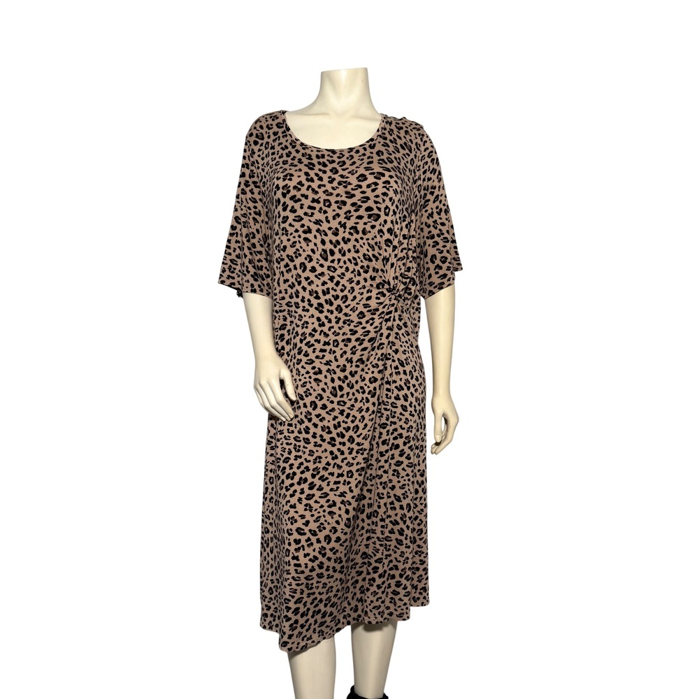 Croft & Barrow Leopard Print Midi Dress Womens 2X Tan Black Twist Front